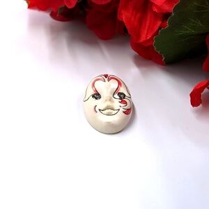 Unique Porcelain Hand Painted Mask Vintage Brooch